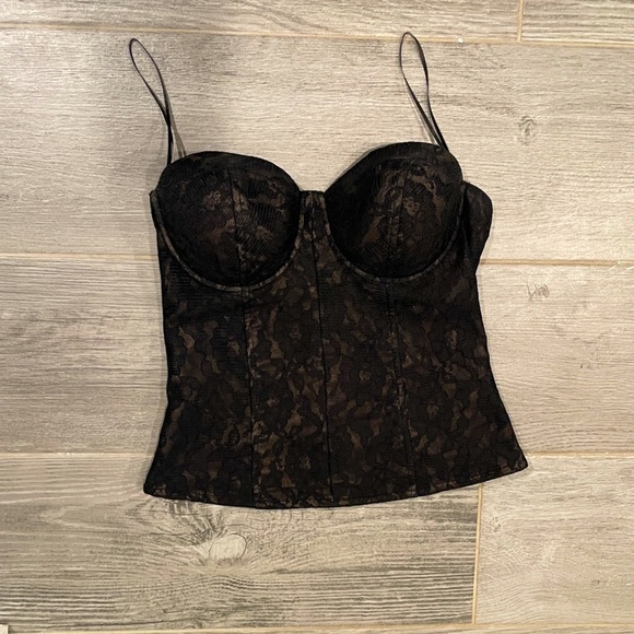 Guess Black And Nude Lace Corset Top Size S - Picture 1 of 6